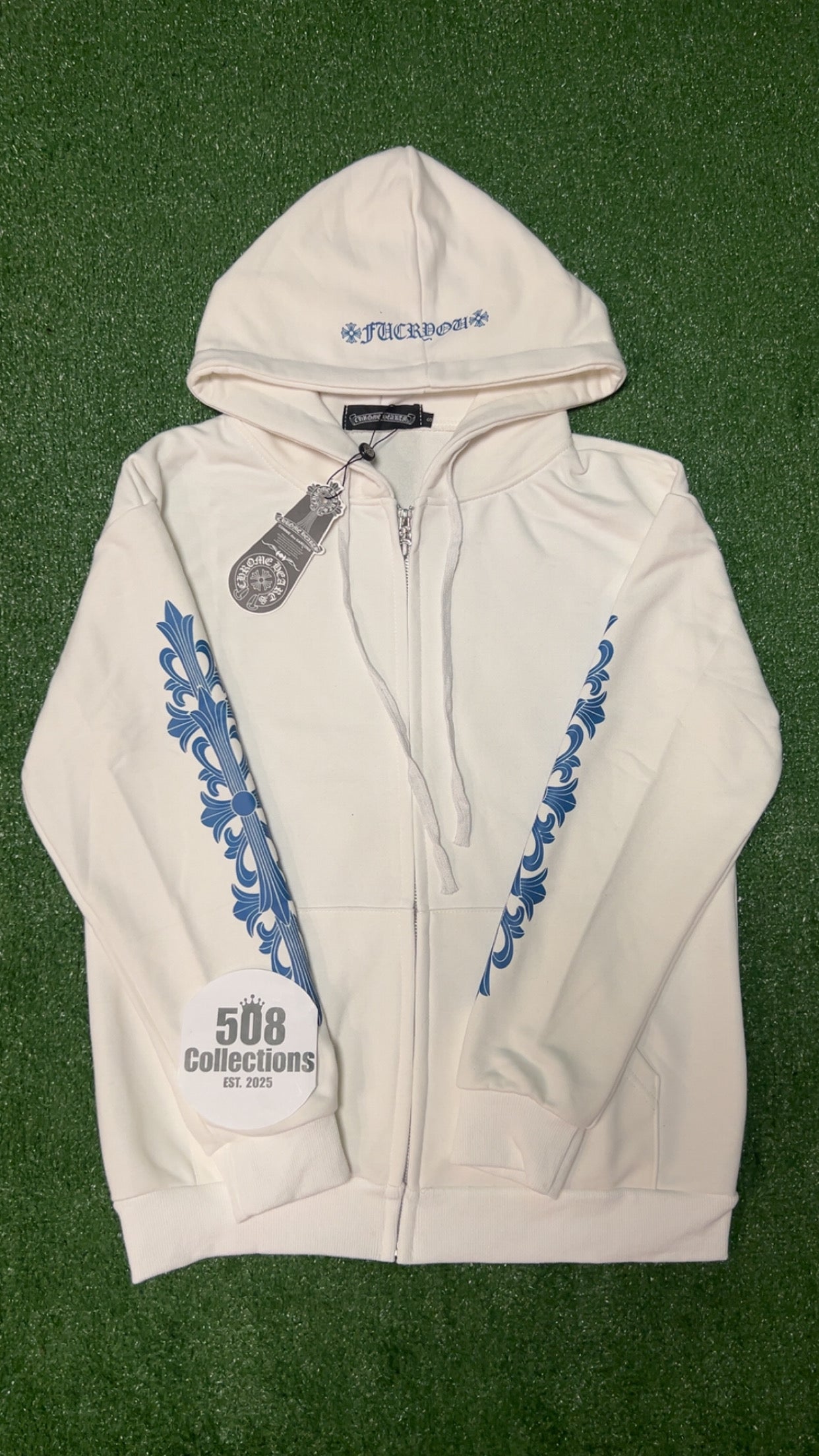 White & Blue Chrome Zip-Up