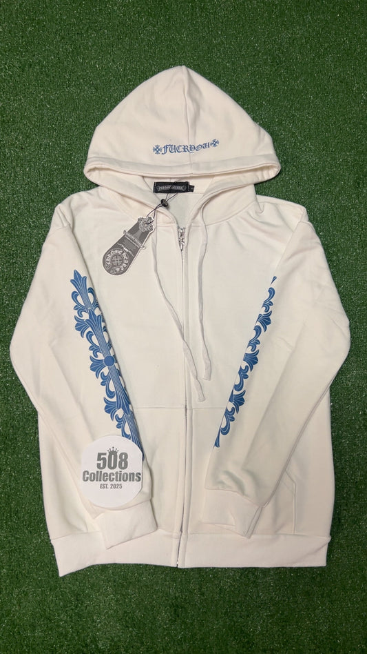 White & Blue Chrome Zip-Up