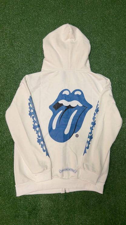 White & Blue Chrome Zip-Up