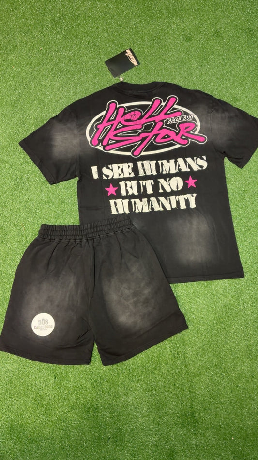 Black & Pink Hellstar Set (Shorts + T-Shirt)