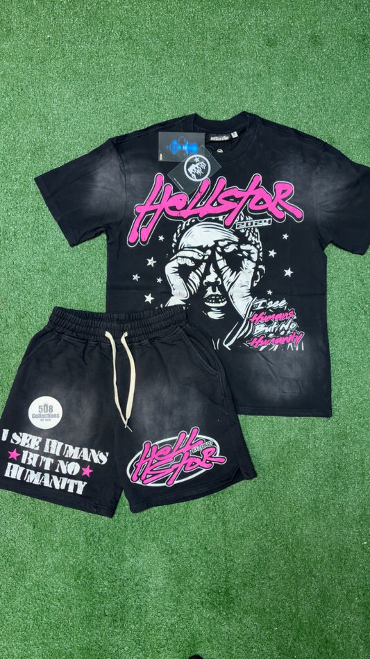 Black & Pink Hellstar Set (Shorts + T-Shirt)