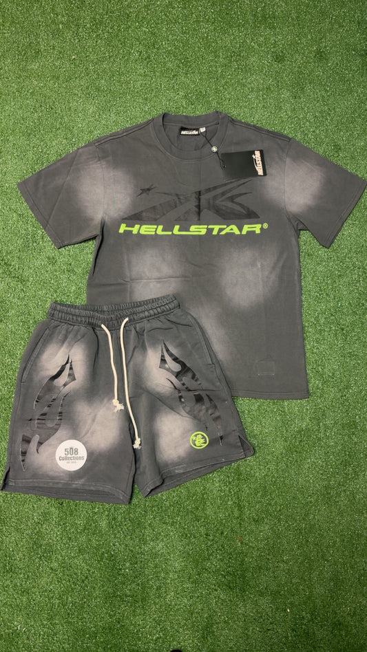 Gray & Green Hellstar Set (Shorts + T-Shirt)